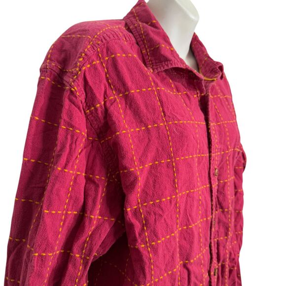 The Territory Ahead Womens Pink Linen Embroidered Plaid Button Up Shirt Top XL - Picture 4 of 16